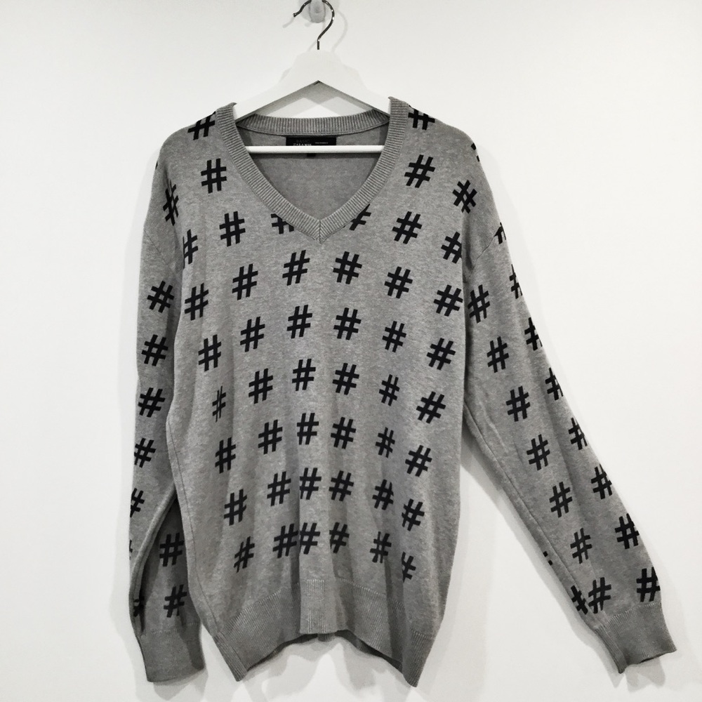 Zara Basic Grey Navy Hashtag Cottage Men's Sweater Sz XL